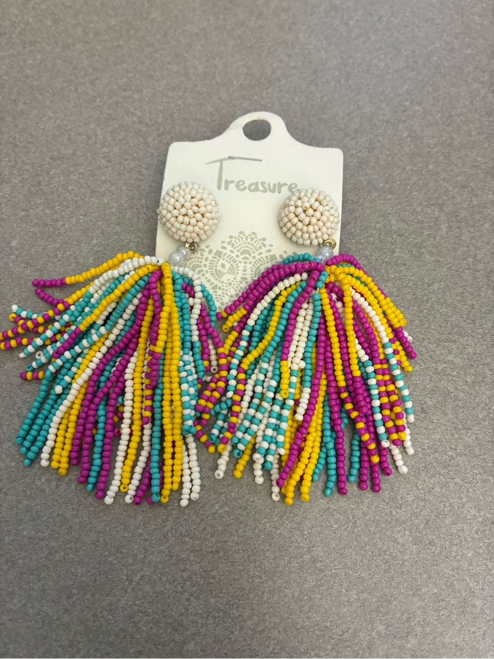 Multicolor Beaded Tassel Earrings - Yellow, Teal, Fuchsia, White